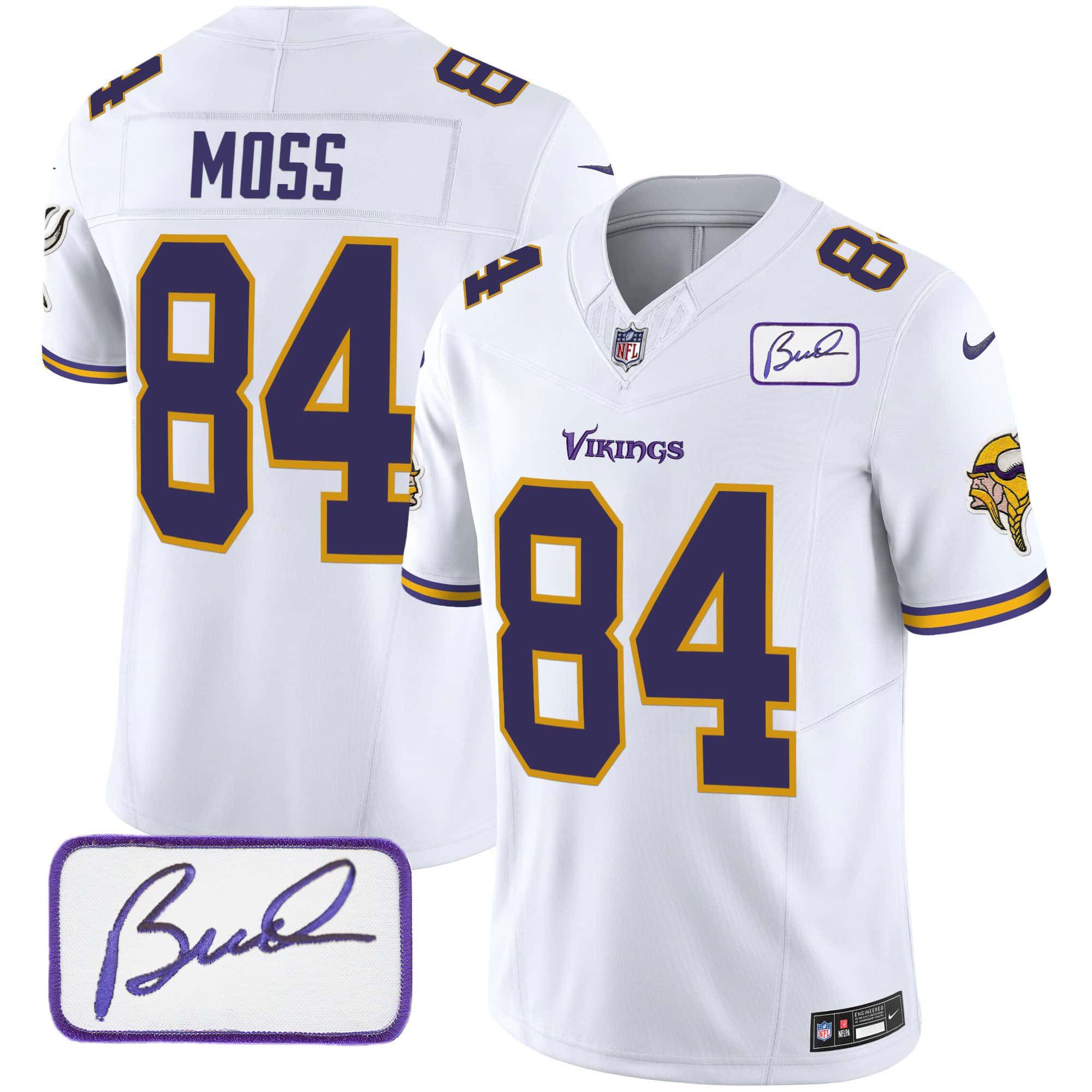 Men Minnesota Vikings #84 Moss White 2024 Nike Bud Grant Patch Classic Limited NFL Jersey style 2
